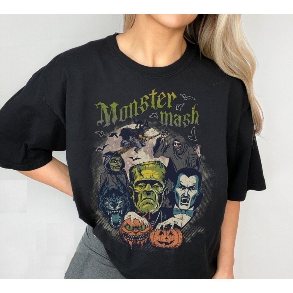 Monster Mash Tshirt, Vintage Frankenstein Dracula Halloween Shirt